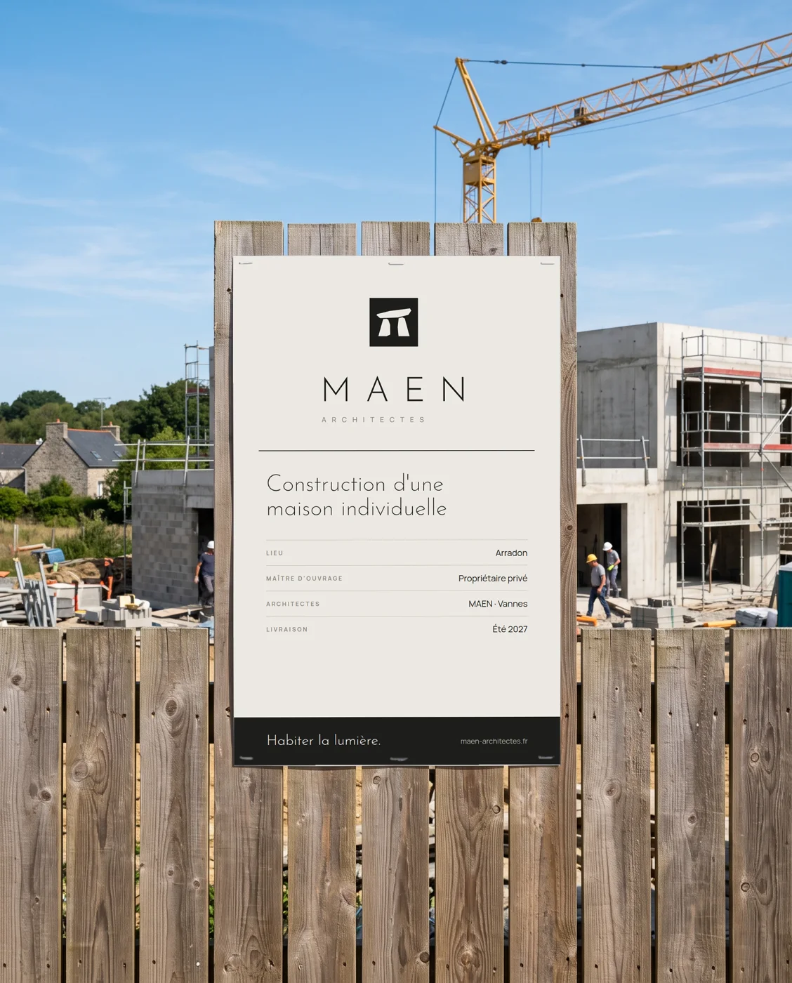 Panneau de chantier aux couleurs du cabinet