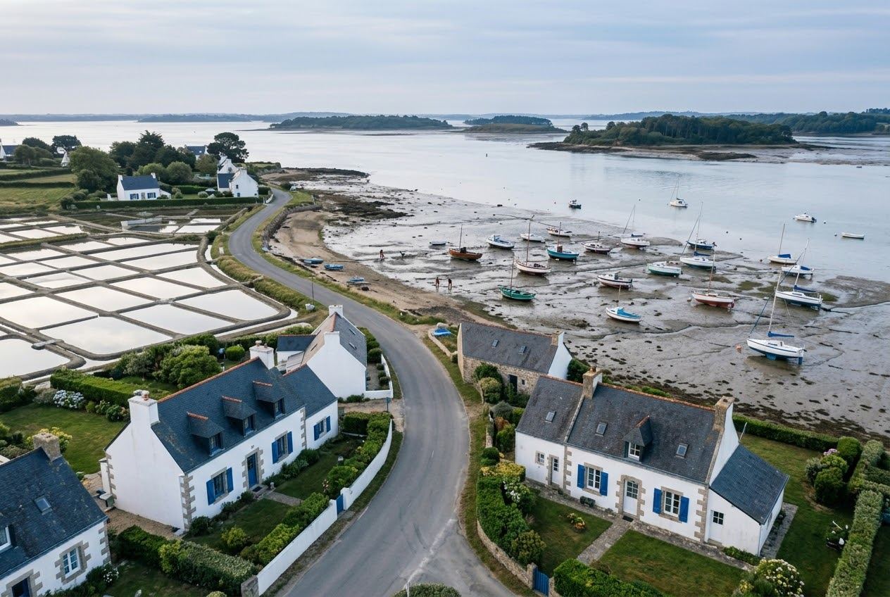 Route côtière de Séné entre marais salants et golfe du Morbihan