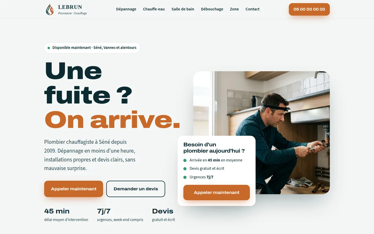 Site d'exemple d'un plombier de Séné, entre Vannes et Auray